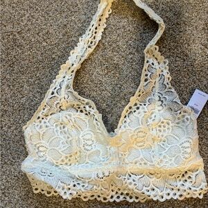 Aerie Lace Halter Bralette in Cream